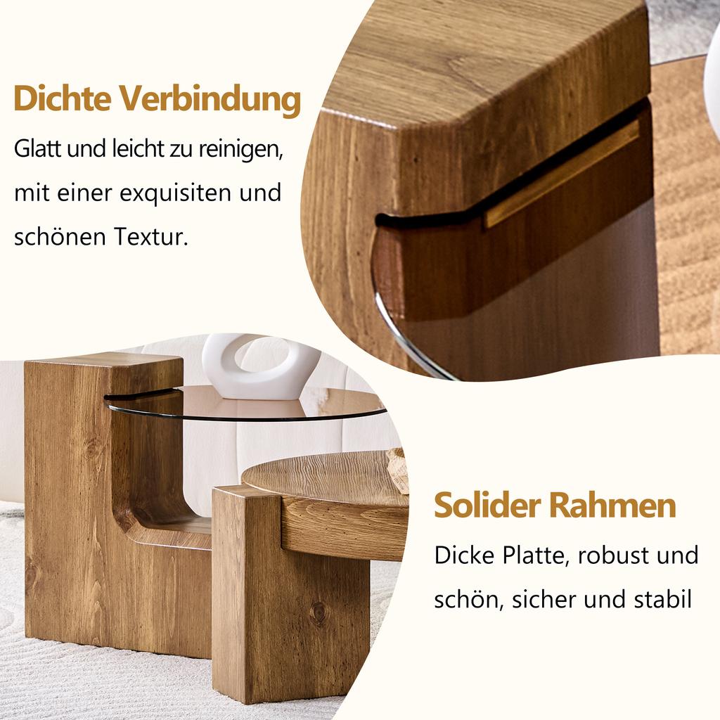 [Separable Coffee Table Set] MDF Wood-Look + 0.6 Cm Brown-Tinted Safety Glass - Combined As a Coffee Table / Split Into Two Side Tables.