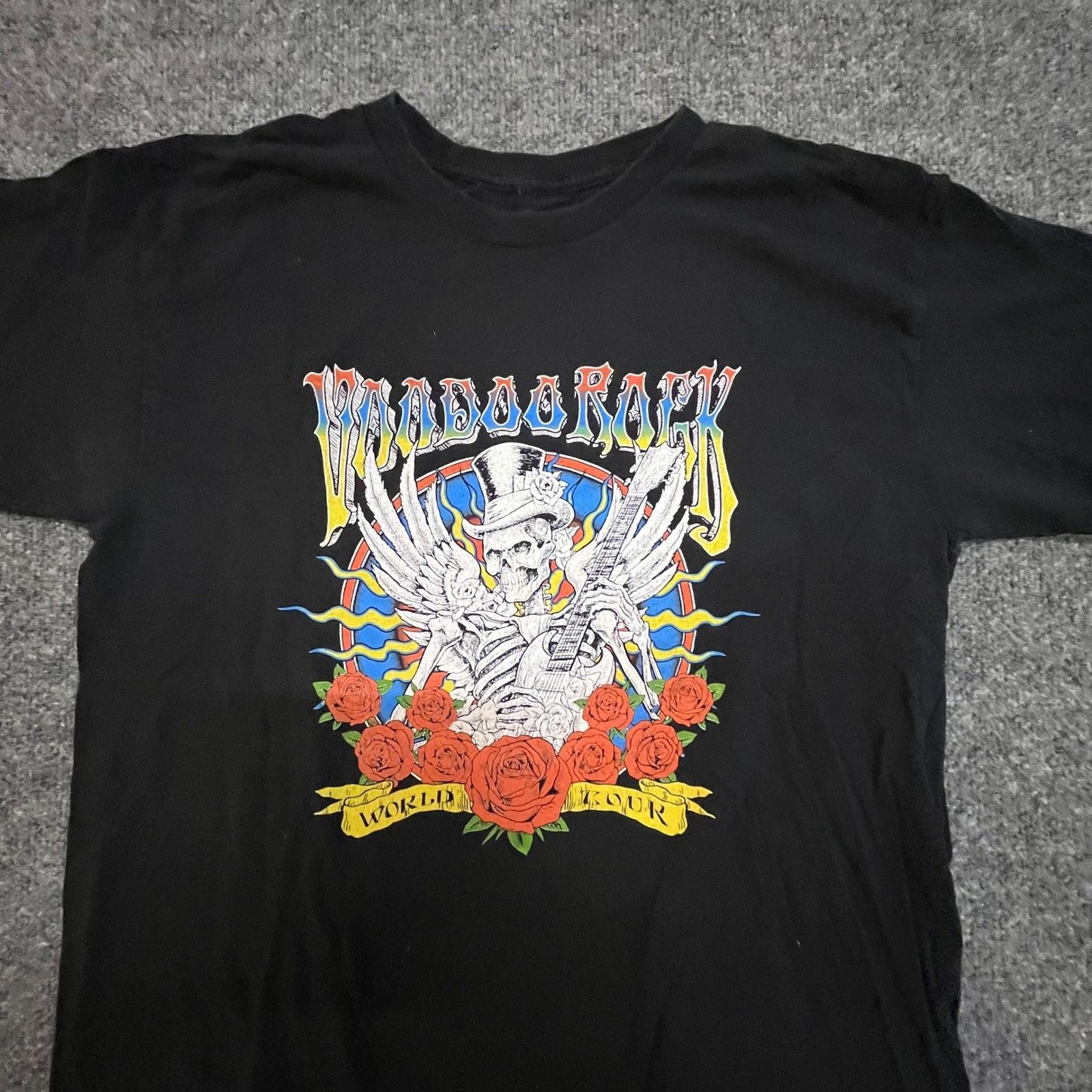 Voodoo Rock T-Shirt Mens Size L Black Graphic Skeleton World Tour Roses Rocker S