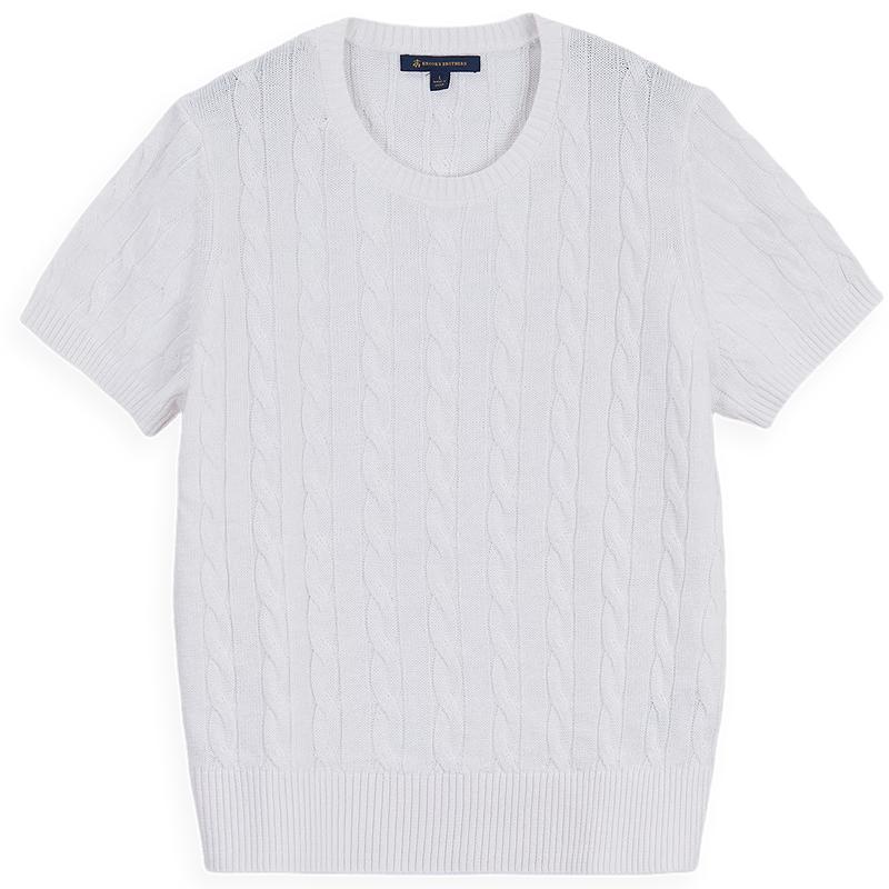 Brooks Brothers Women s Linen Cotton Cable Knit Short Sleeve Sweater M