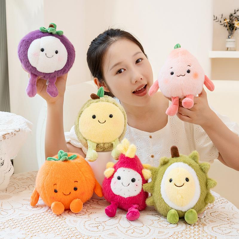 Simulation Fruits Plush Toy Durian Persimmon Peach Mangosteen Sweet Melon Dragon Fruit Soft Stuffed Pendant Doll Funny Gifts