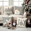 1/4Pcs Grey Christmas Pillowcase Reindeer Christmas Ball Christmas Tree Snowman Printed Cushion Cover, Christmas Decoration