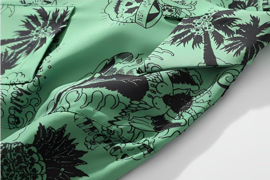 Aspersio Short Sleeve Aloha Top with Ora Slightly White Men's Shirt, All-Over Print, Stylish, Open-Collar Skull, Button-Down, Pineapple, Hibiscus,