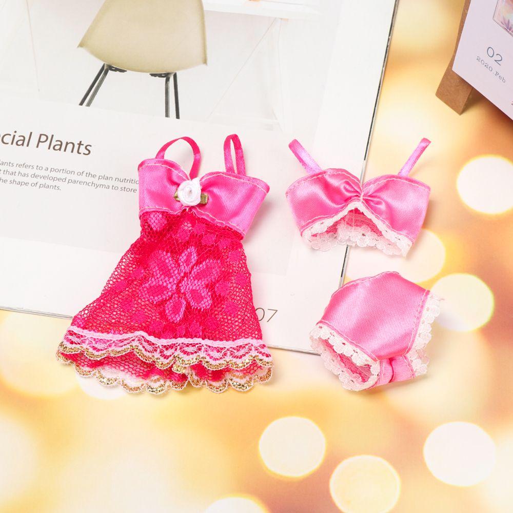 3PCS/Set Puppenrock Spitze Nachtkleid BH Unterwäsche 3 in 1 Kleidungsset Sexy Pyjama Lingerie Puppenzubehör Babypuppen Spielzeug