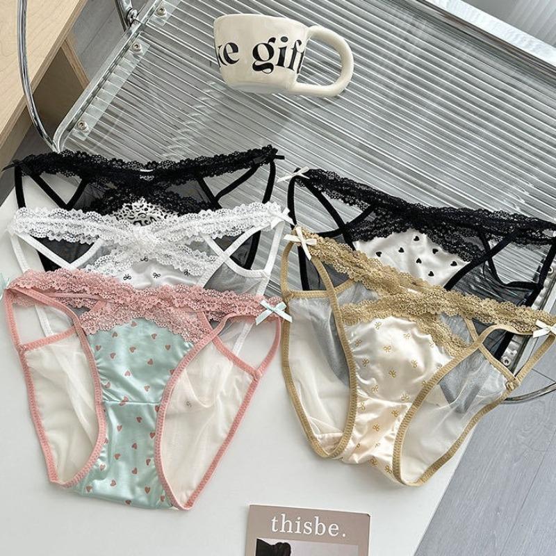 Women's Summer Sexy Lace Soft Satin Low Rise Triangle Panties