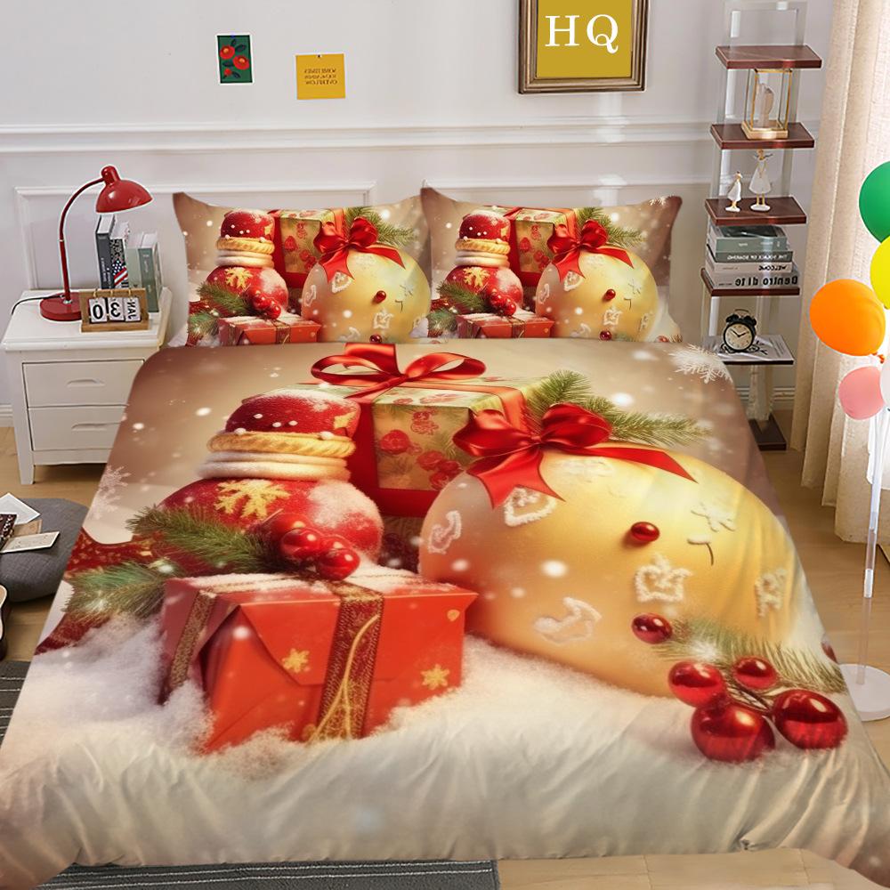 Christmas Digital Printing 3D Printing Polyester Pillowcase Quilt Cover Two or Three-piece Set Is Available