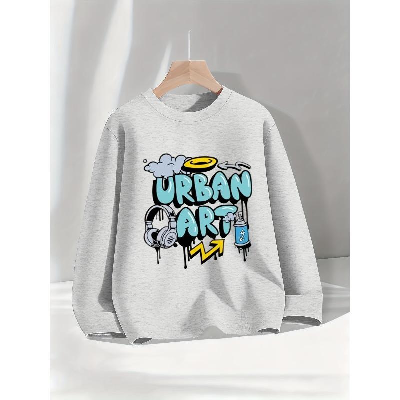 Kids Sweatshirt Casual Fashion Cotton Crew Neck Long Sleeve with Urban Art Graffiti Headphones Spray Paint Cool Pattern, Simple Everyday Kids' Top