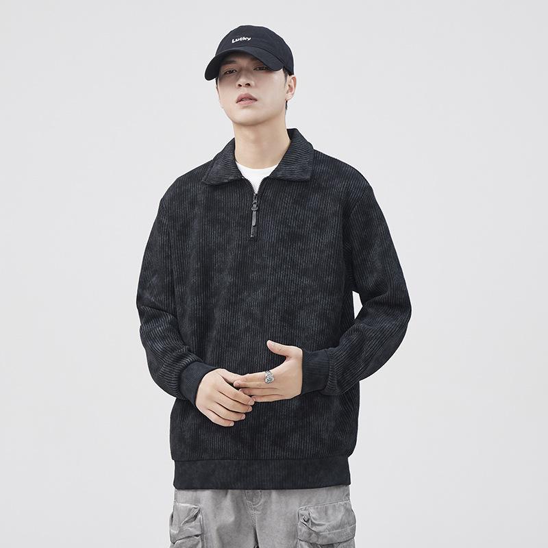 

Черный свитер с полумолнией, мужской, осенний, свободный, повседневный, большого размера, модная брендовая, плотная трикотажная рубашка-поло с длинными рукавами 4XL чёрный