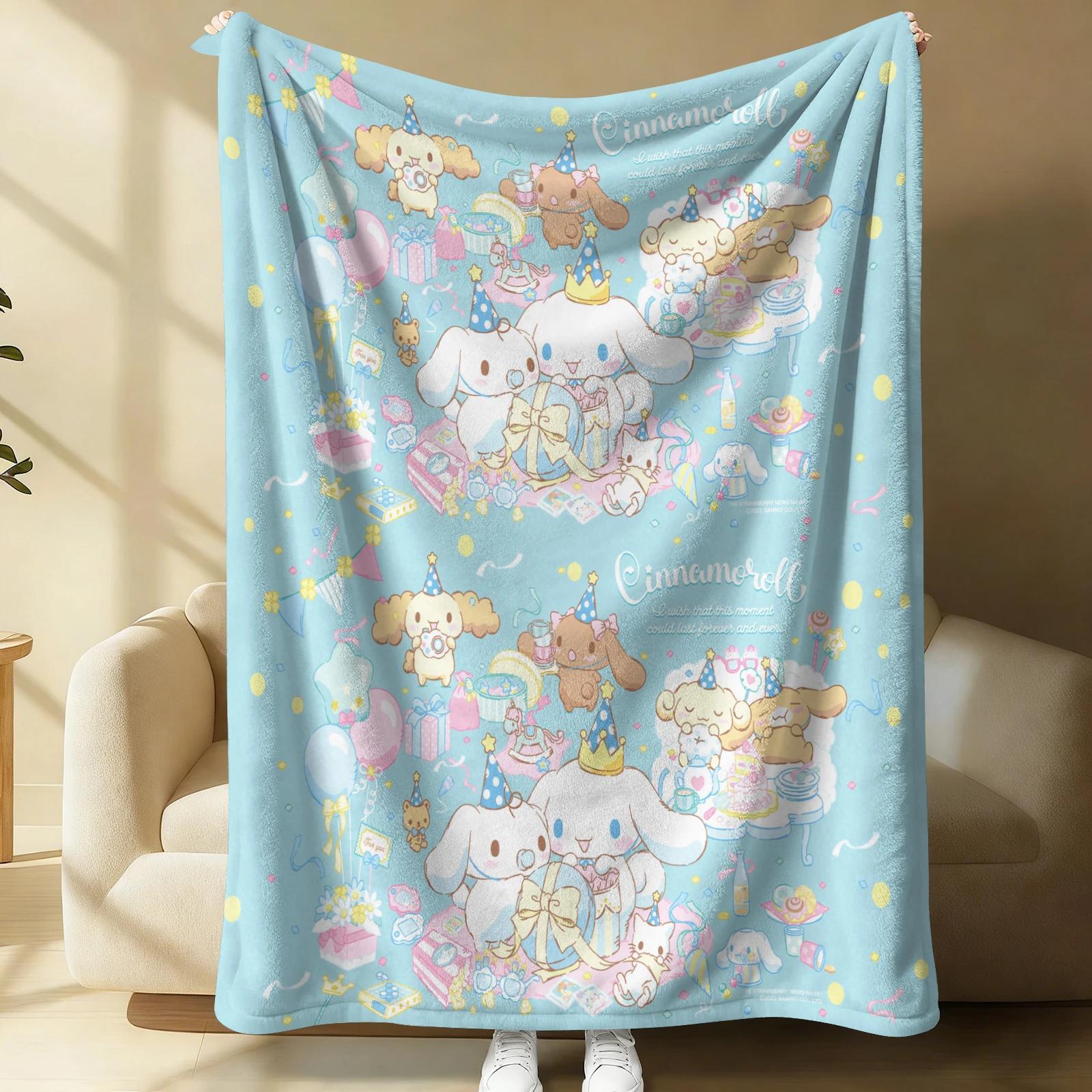 

Pastel Blue Sanrio Cute Flannel Blanket Soft Warm Fluffy Throw Sofa Bed Cover Office Nap Shawl Lightweight Summer Blanket Gift 100x150cm