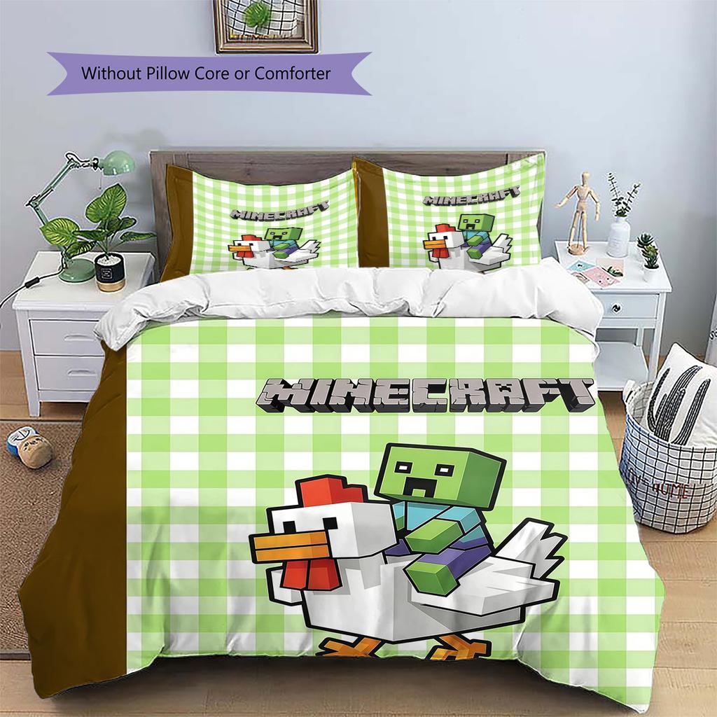 Minecraft Zombie Pattern Bedding Quilt Set Home Decoration Gift (1 * duvet cover + 2 * pillowcase without core)