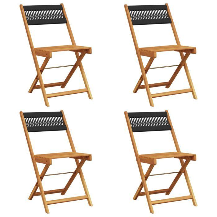 VidaXL Chaises de jardin pliantes lot de 4 noir bois d'acacia massif, siège de jardin, chaise de patio, chaise à manger de 3214601