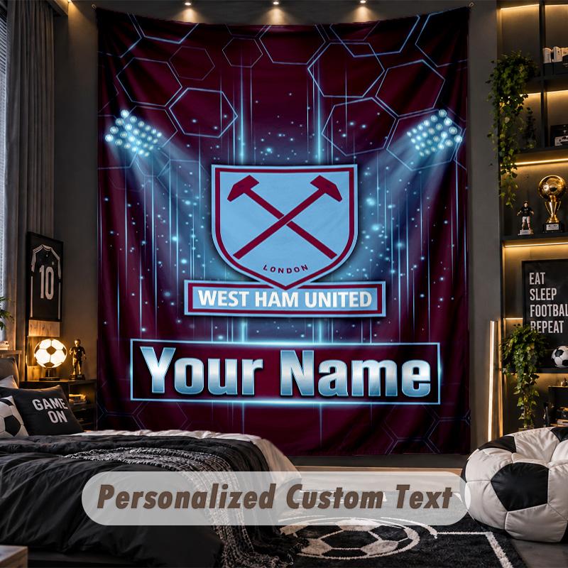 TapestryWest Ham United FC Custom Name Text Personalized Wall Hanging Tapestry Home Wall Decor