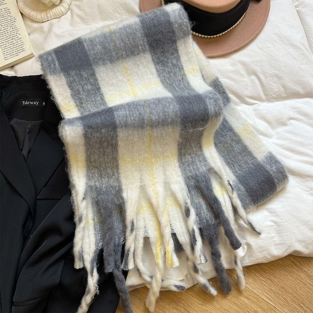 Checkered Winter Cashmere Scarves Korean Style Women Shawl Casual Wool Tassel Scarf Autumn