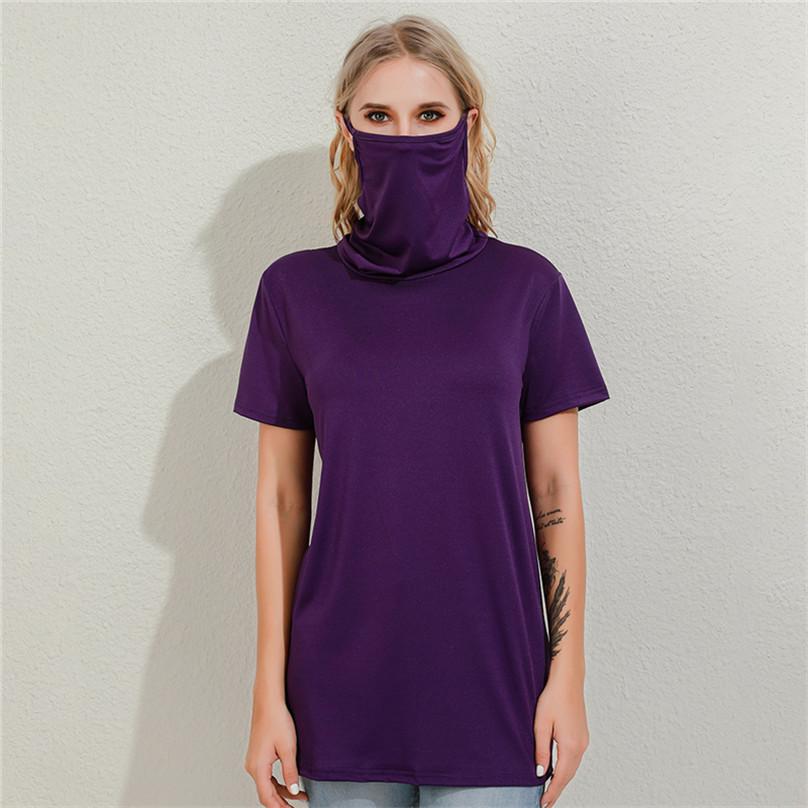Summer European and American Fashion Casual Multifunctional Dust-proof Sunscreen High-neck Short-sleeved Women's T-shirt