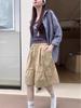 2025 Japanese Academy-Style Khaki A-Line Midi Skirt with Age-Reducing Spring Pocket Design