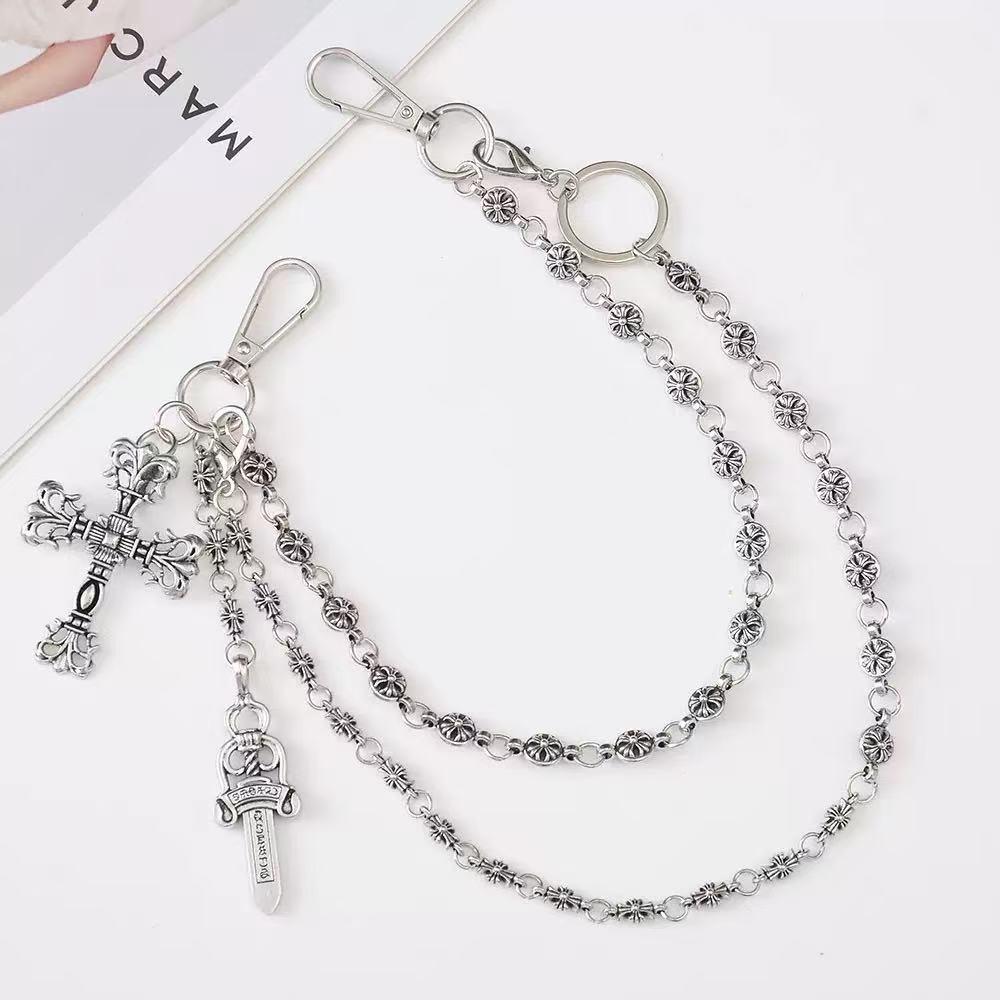 Trendy Punk Style Cross & Sword Pendant Pant Chain Keychain