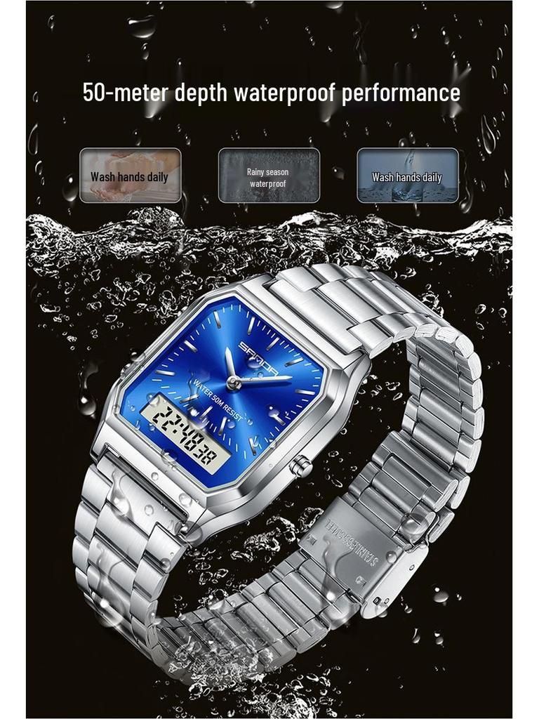 Sanda Retro Dual Display Steel Band Watch - Classic Business Style for Men & Women