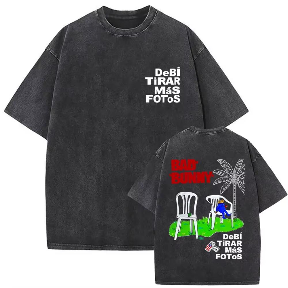s Vintage Washed Bad Bunny Album T Shirt Mens Gothic Hip Hop Short Sleeve Tshirts Pop Fashion Casual Tshirt Streetwear