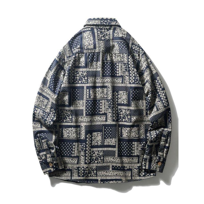 Japanese Retro Lazy Style Pure Cotton Printed Shirt Men's Long-Sleeve Spring and Autumn Jacket Export Men's Clothing All-Cotton Shirt
