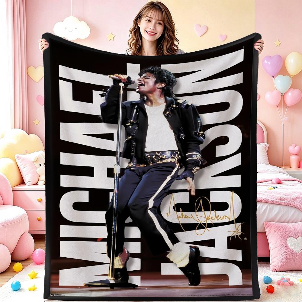 Michael Jackson Pop Theme Printed Blanket Warm Comfortable Fleece Blanket For Camping Travel Home Decor Holiday Gift
