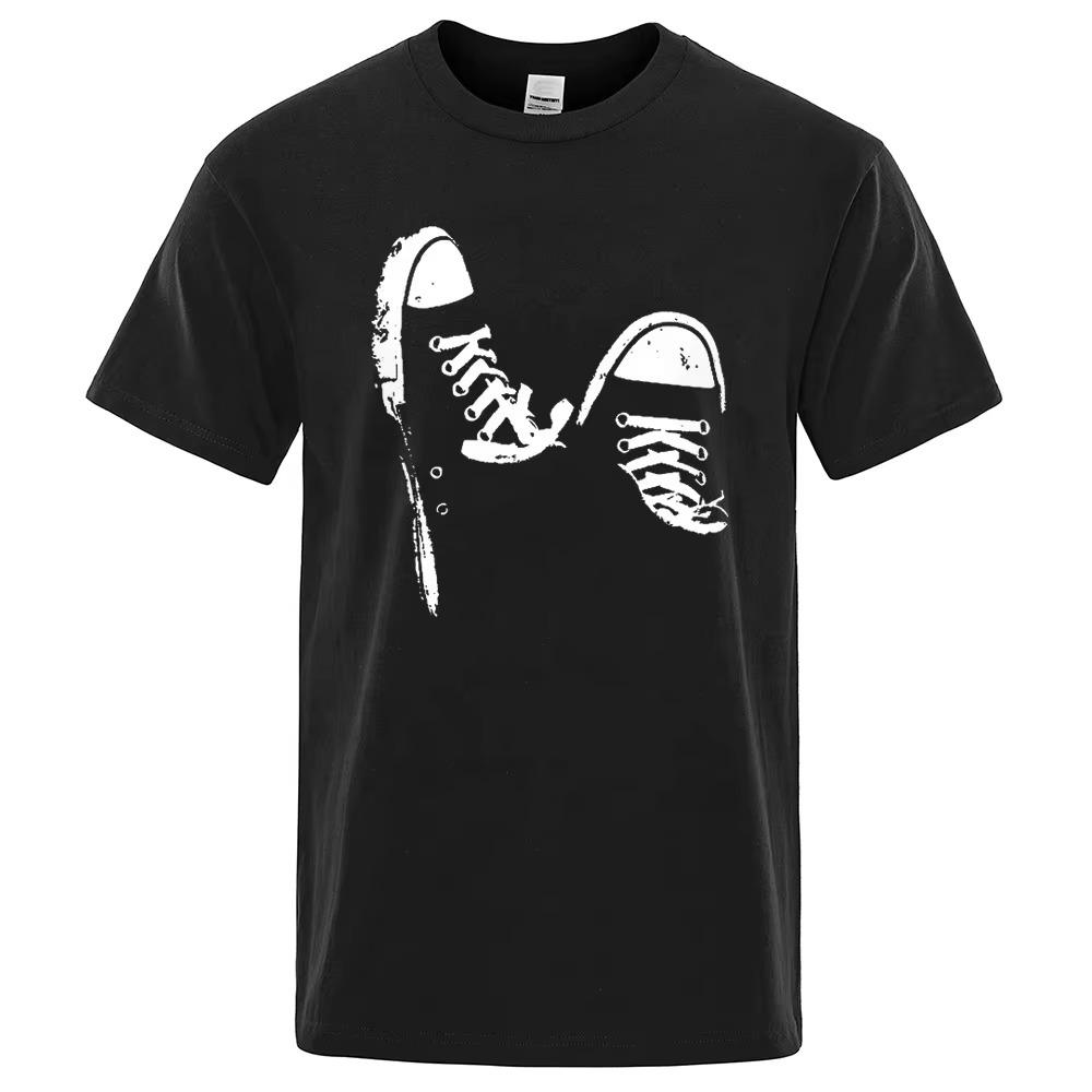 

Stylish Canvas Sneaker Silhouette Graphic TShirt Casual Short Sleeve Tee Unique Graffiti Textured Footwear Print Design Top S