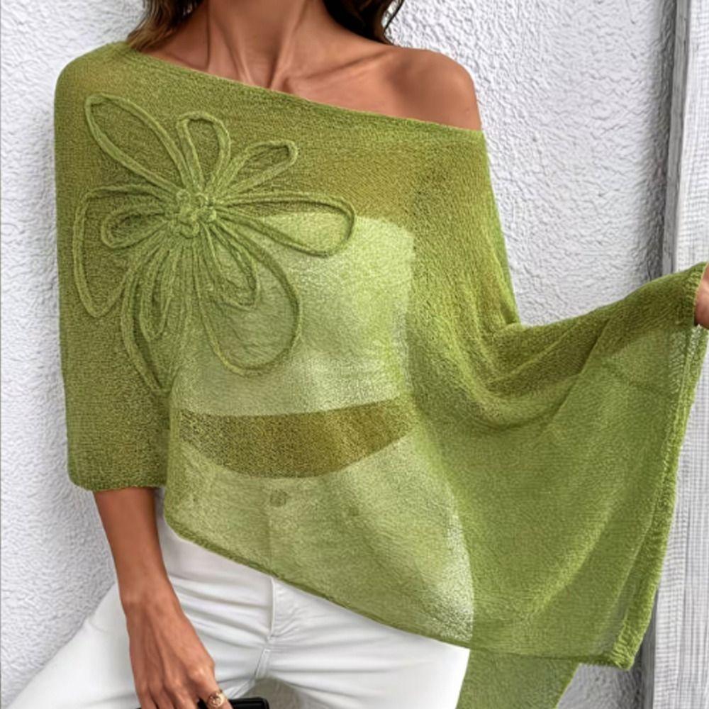 Off Shoulder Poncho Tops Sheer Design Crochet Poncho Stylish Sheer Top  Beach Wear