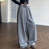 Solid Color Wide-Leg Woolen Sweatpants - Versatile & Trendy Straight-Leg Style