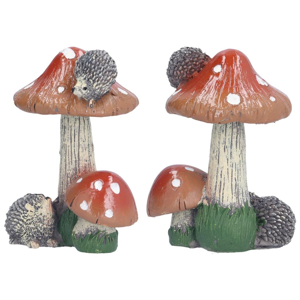 2Pcs Hedgehog Mushroom Ornament Miniature Animal Statue Bonsai Decoration for Garden IndoorBrown