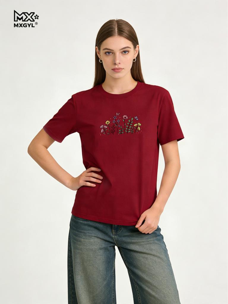 2026 New Style Colorful Blooms Tee - Spring In A Shirt Style With Nature Shirts Graphic T Shirts Women Clothing Tops