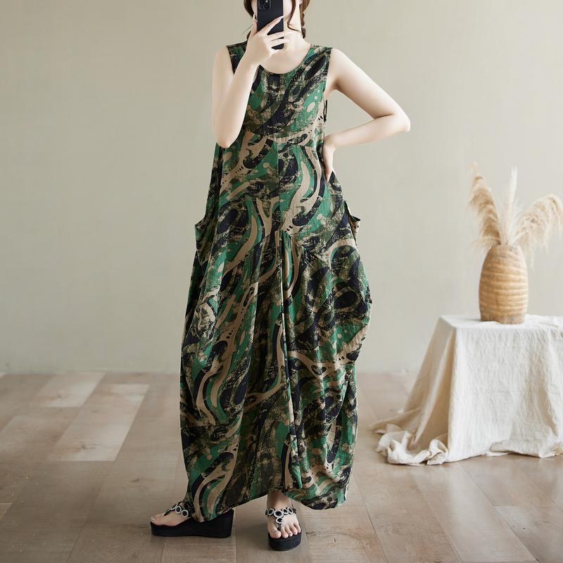 DIMANAF 2025 Summer Women Plus Size Loose Dress Basic Sleeveless Casual Long Vintage Dress New Oversized