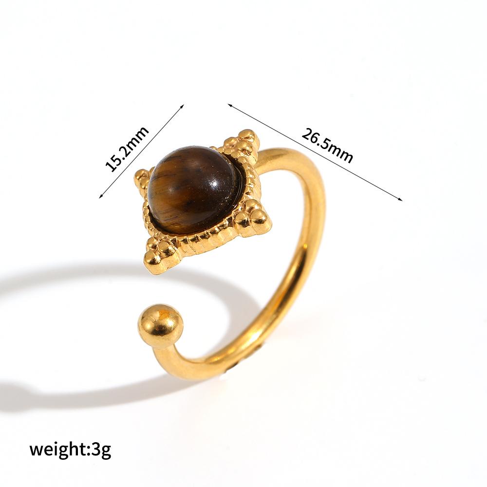 

Vintage Natural Tiger s-eye Stone Geometric Gold Plated Stainless Steel Ring Trendy Fashion Ring Jewelry resizable&18k gold plated