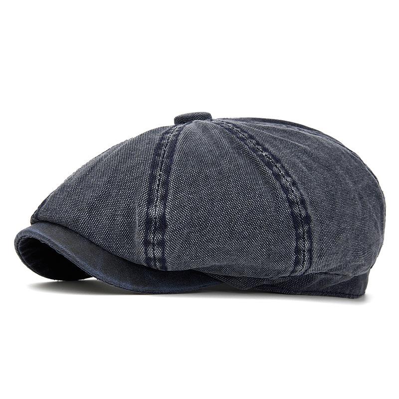 British Contrast Newsboy Hat Men's Spring Summer Denim Octagonal Cap Retro Painter Beret