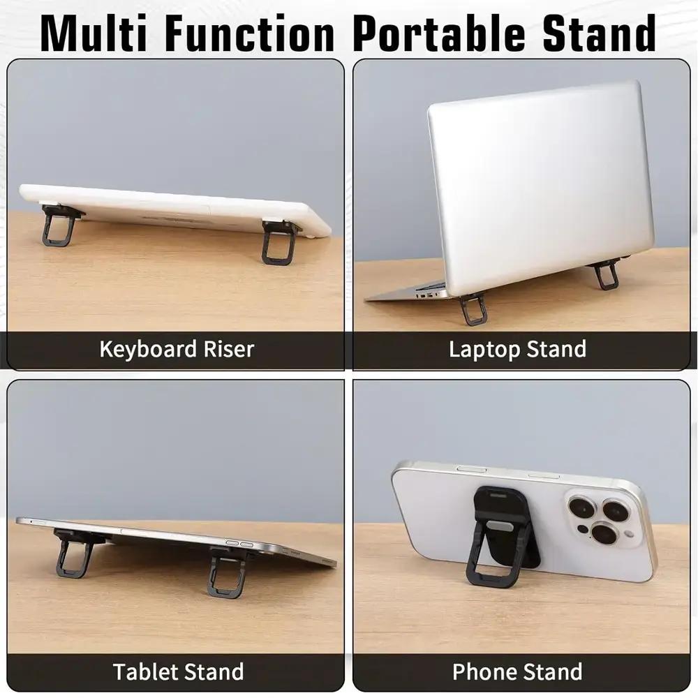 2pcs Large Zinc Alloy Foldable Laptop Stand, Portable Keyboard Riser with 2 Adjustable Angles, Invisible Self-Adhesive Design