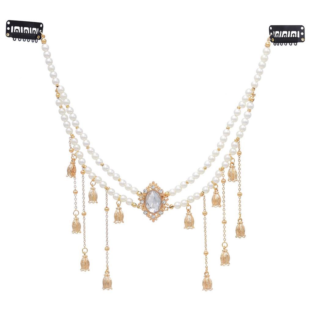 Princess Pearl Forehead Chain Ancient Style Tassel Necklace Ethnic Wind Hair Accessories Yunnan Lijiang Decorations Jewelry