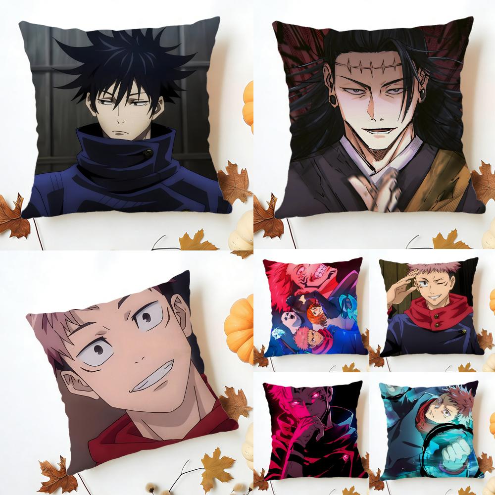 J-Jujutsu Kaisen Cushion Cover Washable Linen Pillowcase Soft For Sofa Bed Cozy Home Room Decor