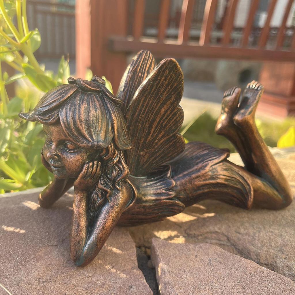 Lotvic Engel Gartenfigur - Solar Grablicht Sitzende Elfen Statue Aus Harz 19cm