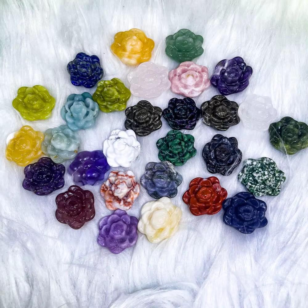 Natural Gemstone Carved Flower Ornaments - Small Drilled Decorative Craft