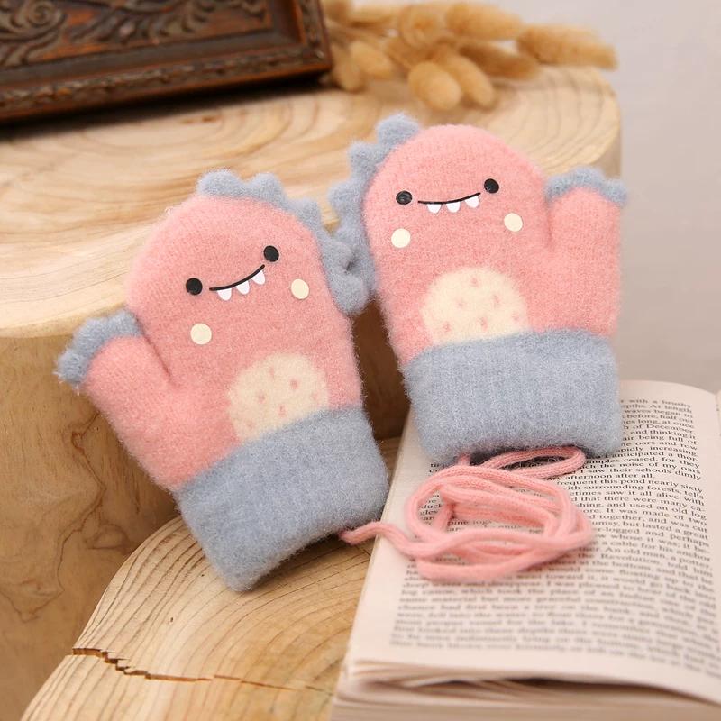 Baby Gloves for Autumn and Winter, Thickened and Fleece-Lined for Warmth, Suitable for Toddlers, Boys and Girls, Cute Dinosaur Design, Mittens
