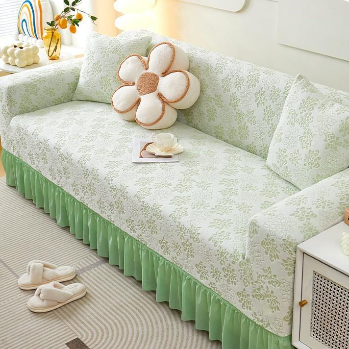 

1 шт. Современный жаккардовый диванный чехол с цветочным узором | Прочная полиэстеровая ткань с оборкой, подходит для 1-4-местных диванов, всесезонный домашний декор для гостиной 90-140cm