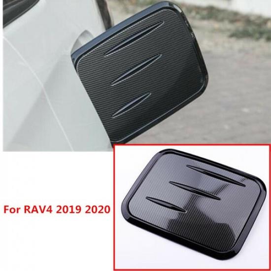 For Toyota RAV4 2019-2024 Black + Carbon Fiber Fuel Gas Tank Cap Cover Trim