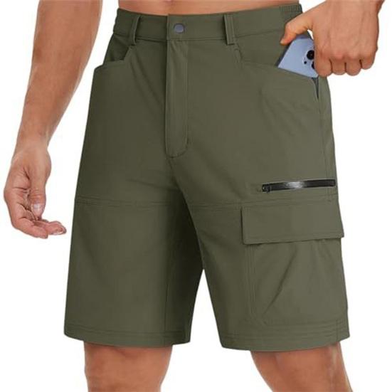

Men Cargo Shorts Button Zipper Fly Multi-Pocket Design Outdoor Travel Shorts Pure Color Wide Leg Summer Casual Short Pants M армія зелений колір