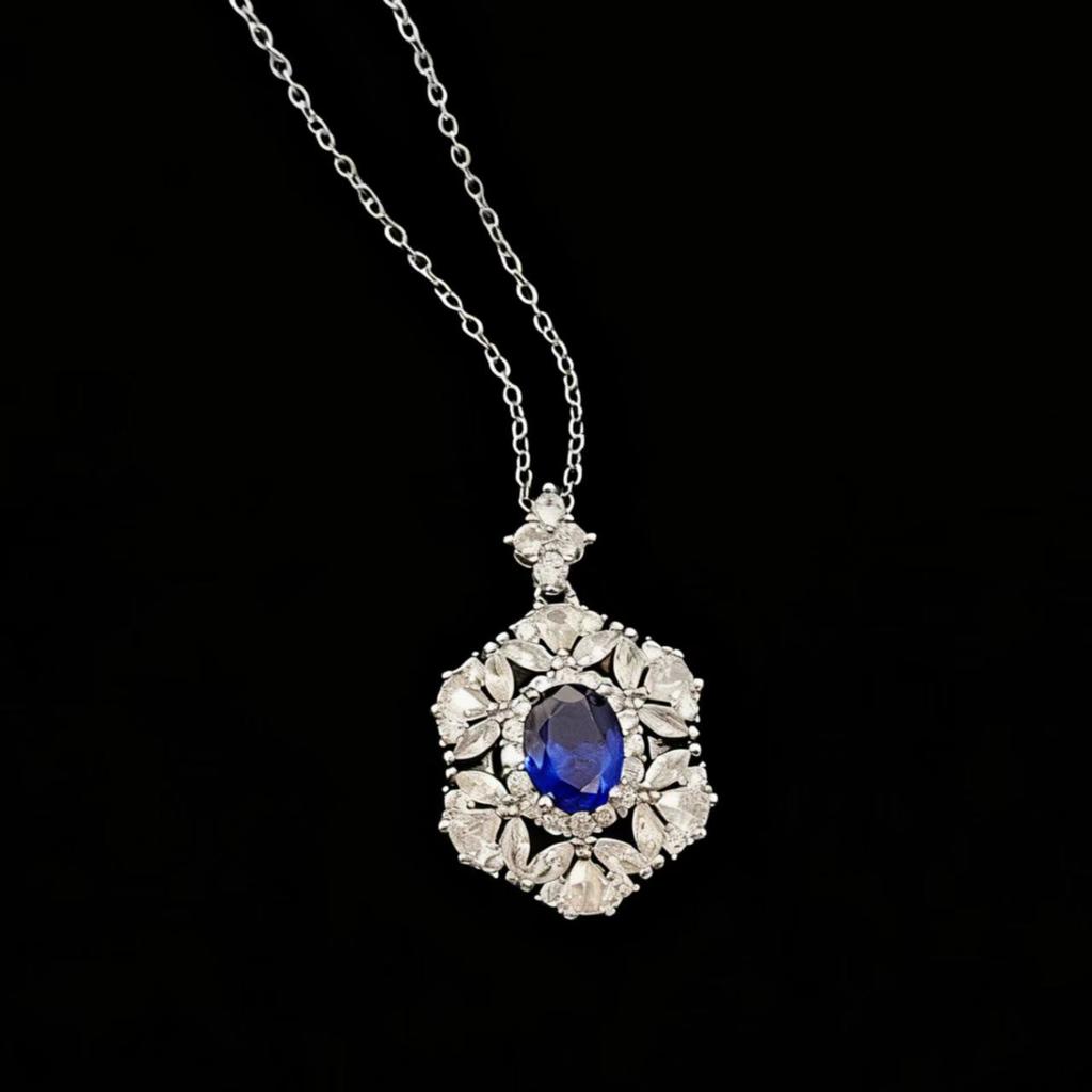 Luxury Jewelry Imitation Sri Lankan Sapphire Necklace Full Diamond High Carbon Diamond Treasure Pendant Collarbone Chain