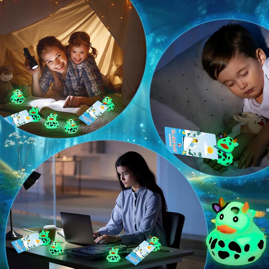 72 Pcs Glow in The Dark Rubber Cow Ducks Tag Cruise Kit Includes 24 Mini Cruising Rubber Cow Ducks 24 Cruising Tags 24 Elastic Bands for Cruising