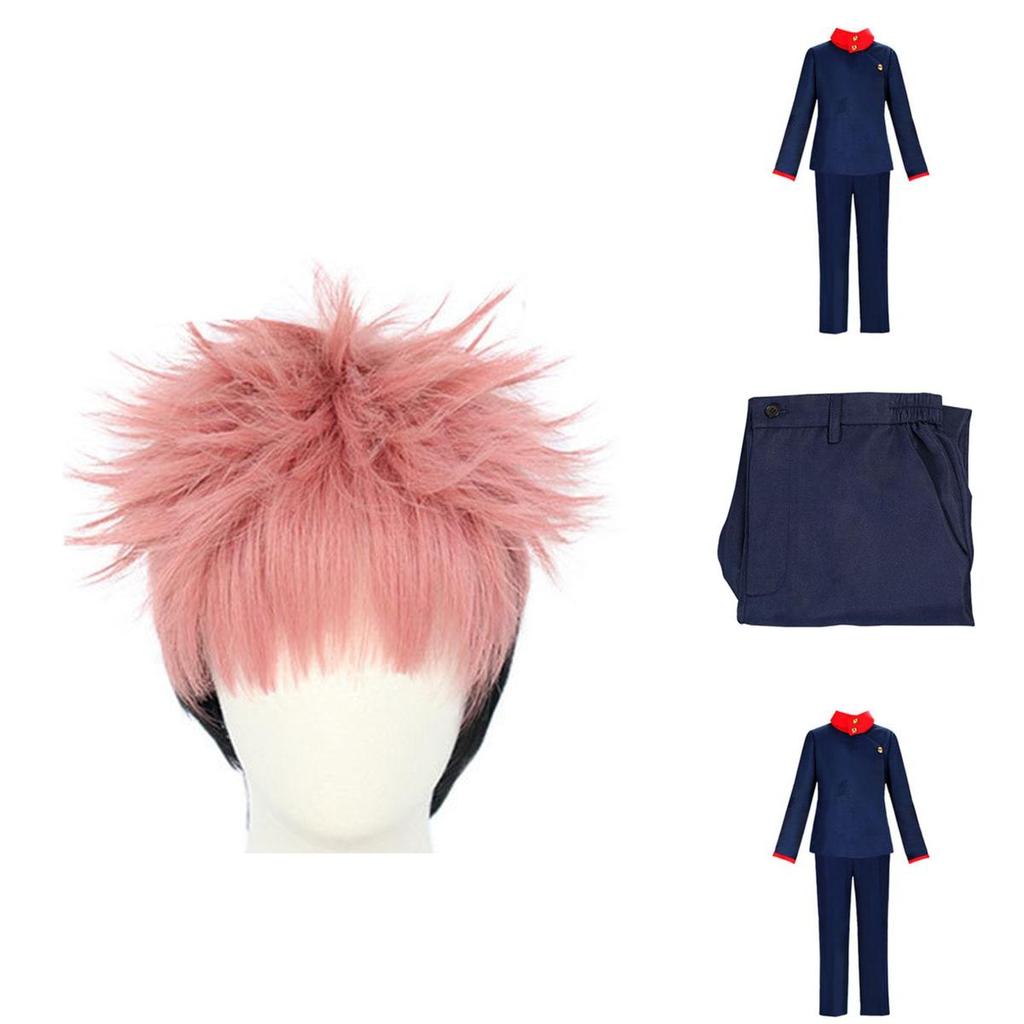 Durable And Comfortable Jujutsu Kaisen Yuji Itadori Cosplay Outfit With Synthetic Wig