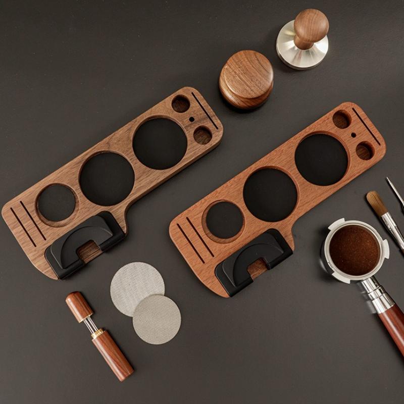 Coffee Tamper Mat Station Stand Portafilter Holder Support Base Rack Walnut Wood for 51/54/58MM Espresso Accessories Coffeeware