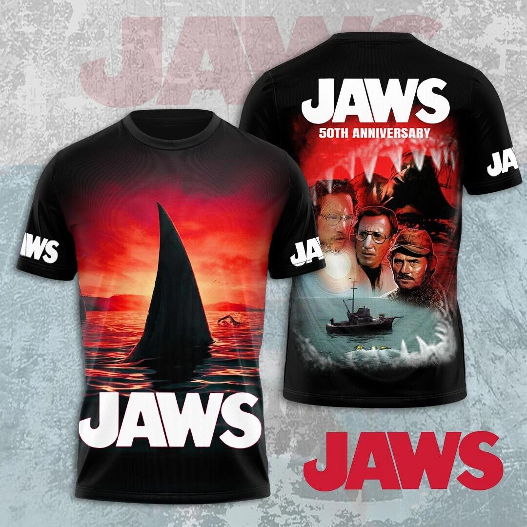Jaws 50Th Anniversary 1975-2026 3D All Over Printed T-Shirt Unisex Full Size XXL