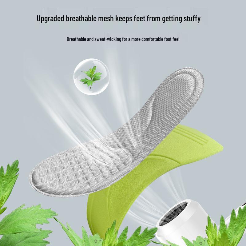Men's Mugwort Sweat-Absorbent Odor-Resistant Sport Insoles, Thin & Soft for Summer, Barefoot Wear, Women's Military Training Use