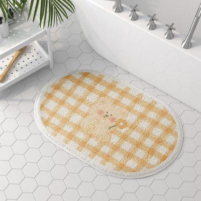 Cute Checkered Faux Cashmere Flat Print Carpet, Entrance Door, Bathroom And Toilet Anti-Slip Mat, Home Decoration