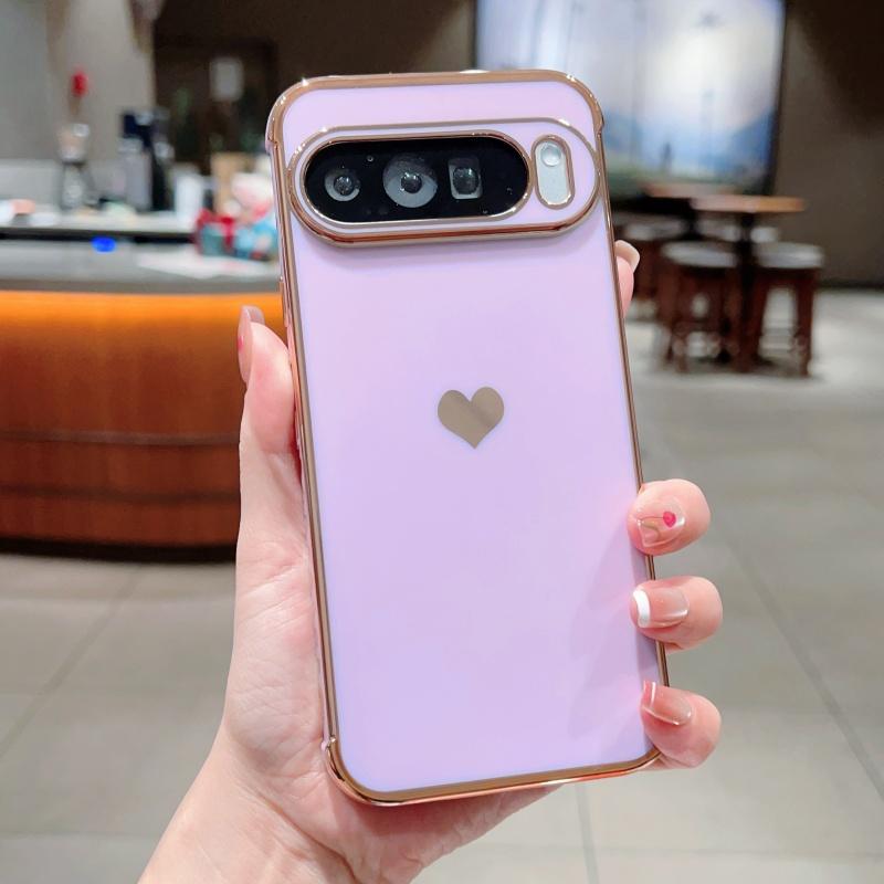 Trendy Glossy Plating Love Heart Soft TPU Case For Google Pixel 10A 10 9 Pro XL 8 7 A Skin-friendly Shockproof Bumper Back Cover