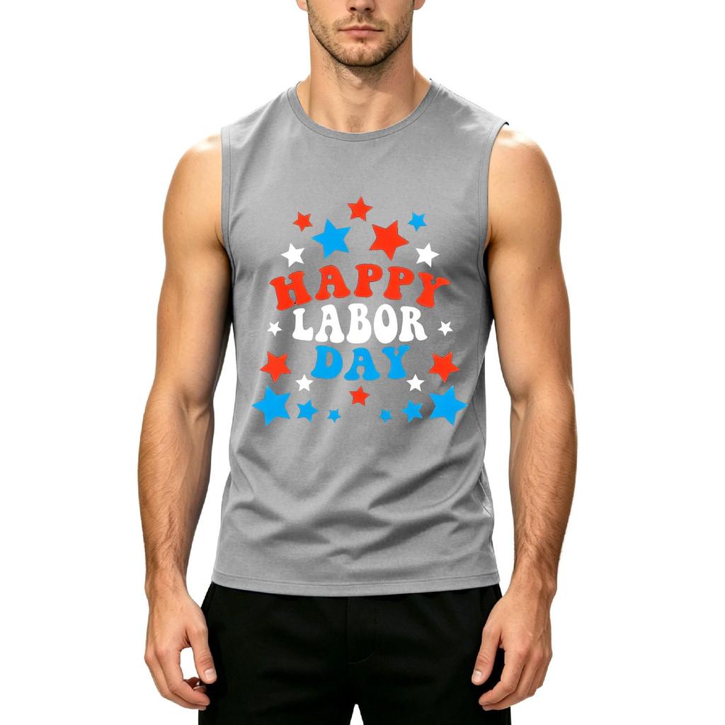 Men Sleeveless Tank Top Casual Muscle Shirt Crew Neck Printed Graphic Tee for Summer Outdoor Activities