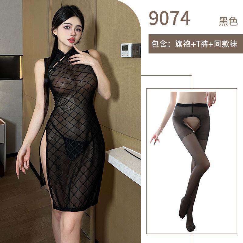 Sexy light retro cheongsam high split perspective sexy lingerie uniform seduction bed flirting